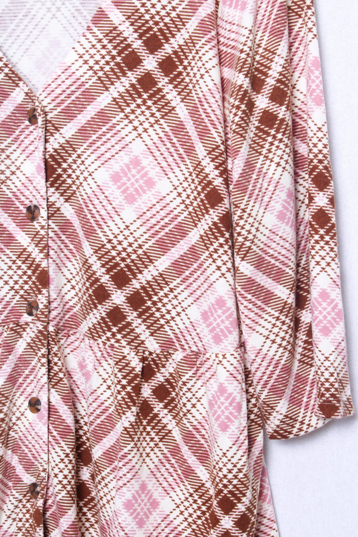 Women's Plus Size 3/4 Sleeves Button Font Peplum Plaid Top