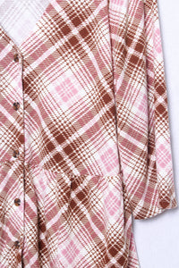 Women's Plus Size 3/4 Sleeves Button Font Peplum Plaid Top