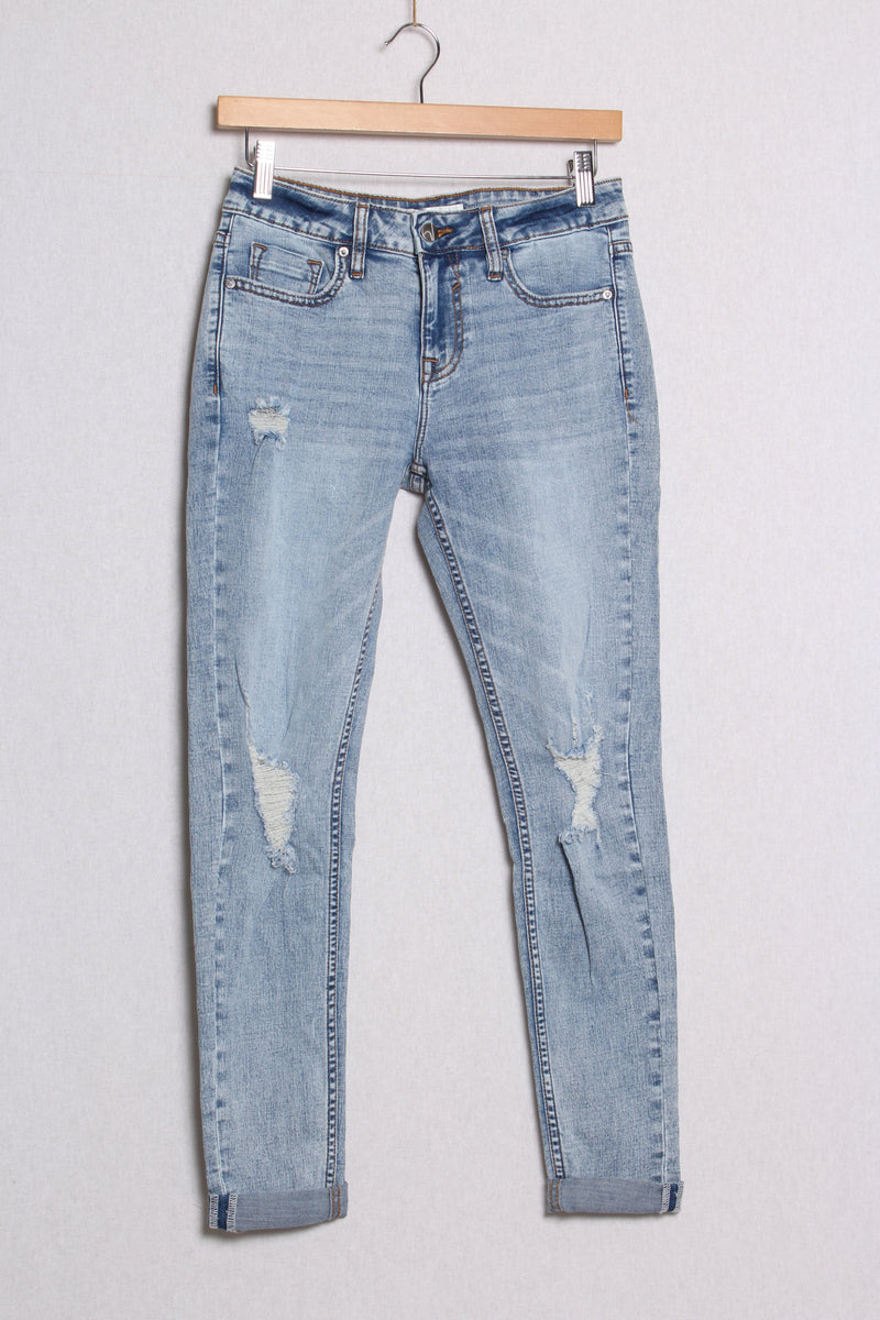 Women's High Waisted Semi Tattered Skinny Jeans