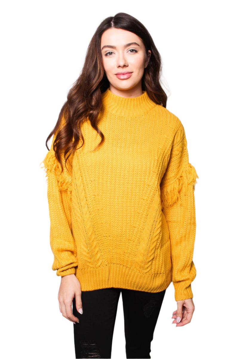 Women's Fuzzy Long Sleeves Pullover Fringe Sweater