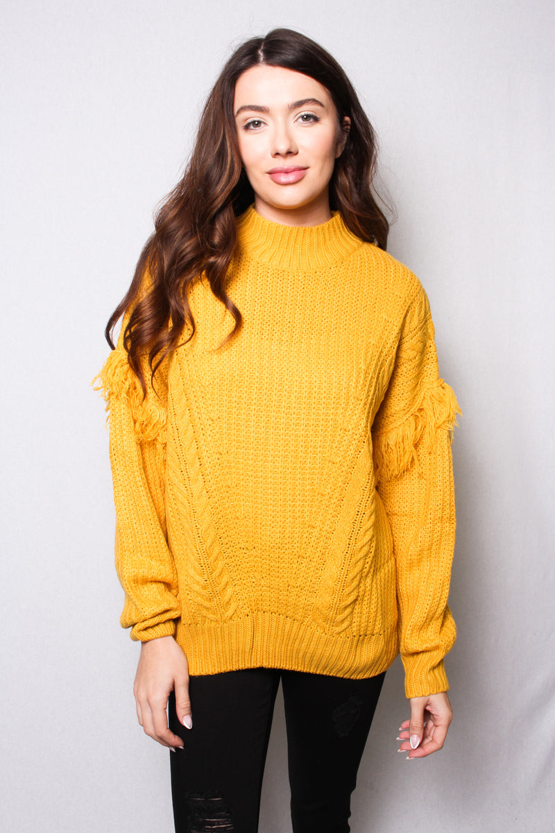 Women's Fuzzy Long Sleeves Pullover Fringe Sweater
