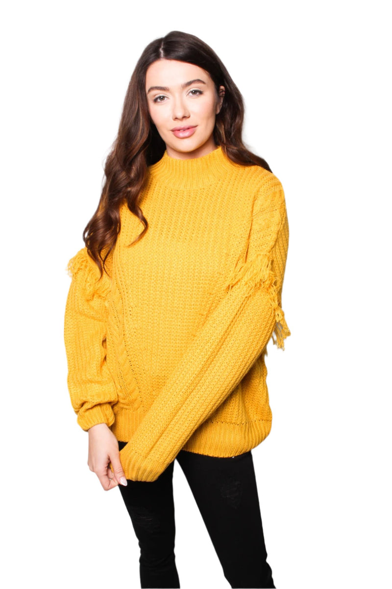 Women's Fuzzy Long Sleeves Pullover Fringe Sweater