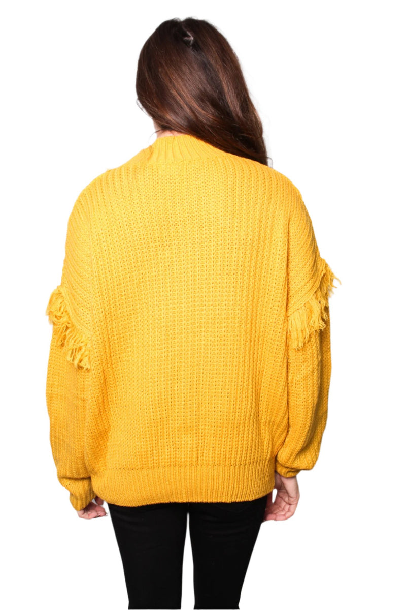 Women's Fuzzy Long Sleeves Pullover Fringe Sweater