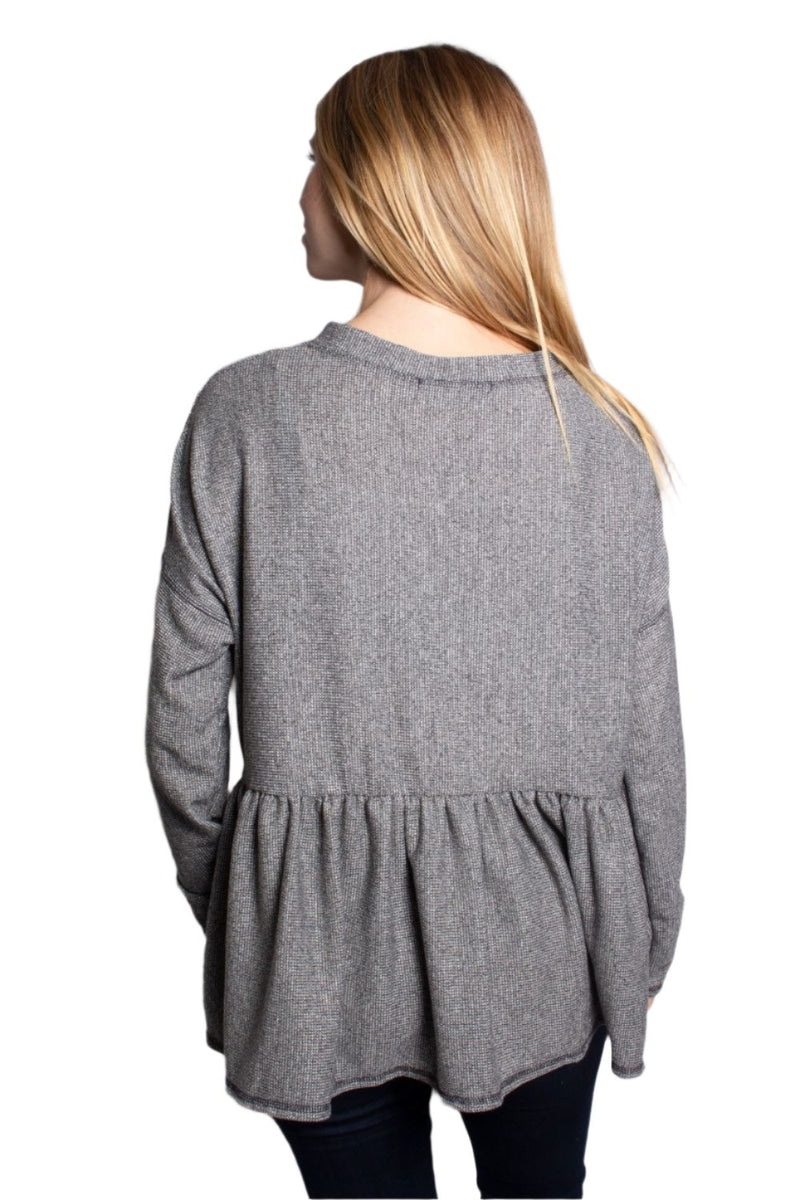 Women's V-Neck Peplum Sweater with Button Detail