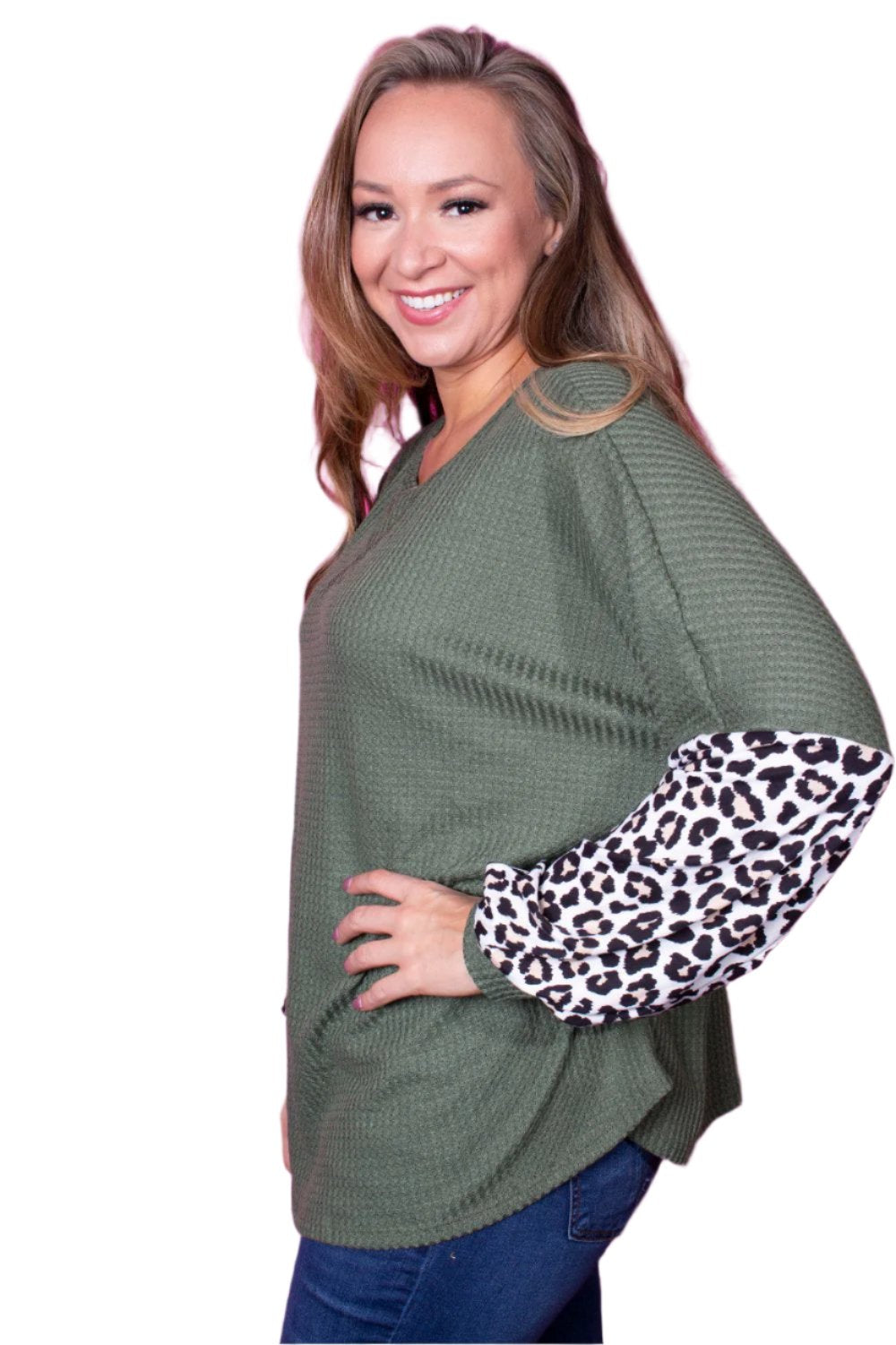 Women's Plus Size Animal Print Bishop Sleeve Loose Fit Top