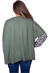 Women's Plus Size Animal Print Bishop Sleeve Loose Fit Top