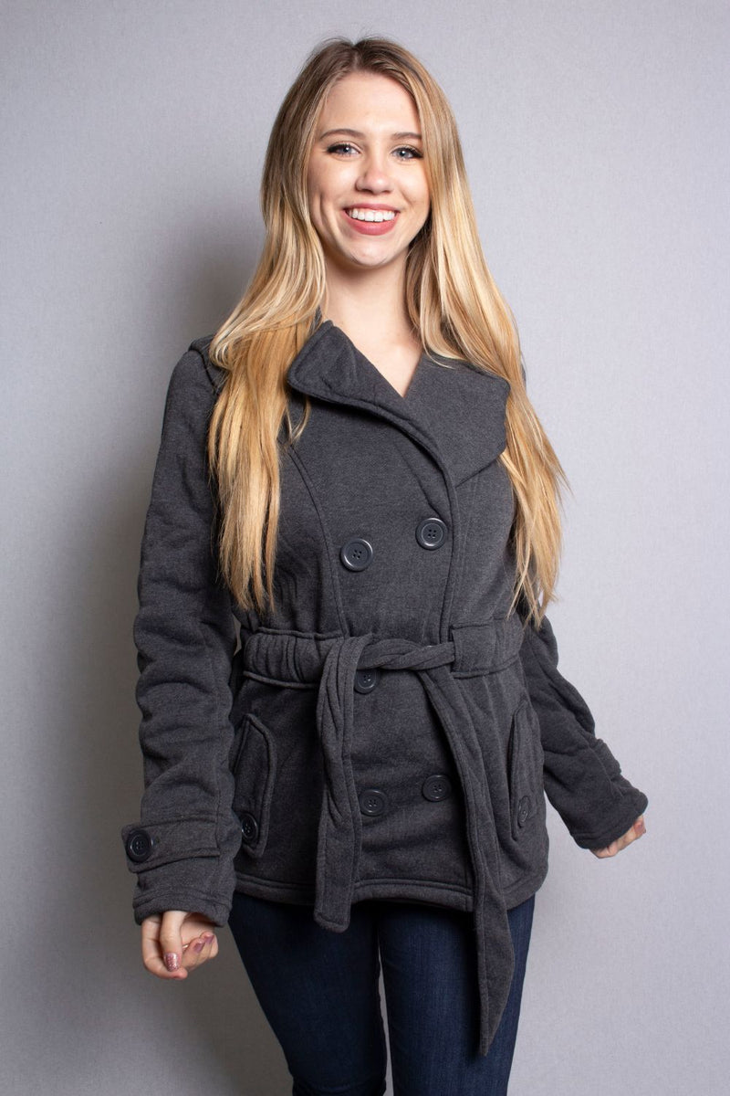Women's Double Breasted Jacket with Hoodie
