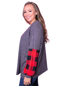 Plus Size Long Sleeve Plaid Print Round Neck Sweater