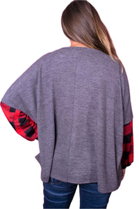 Plus Size Long Sleeve Plaid Print Round Neck Sweater