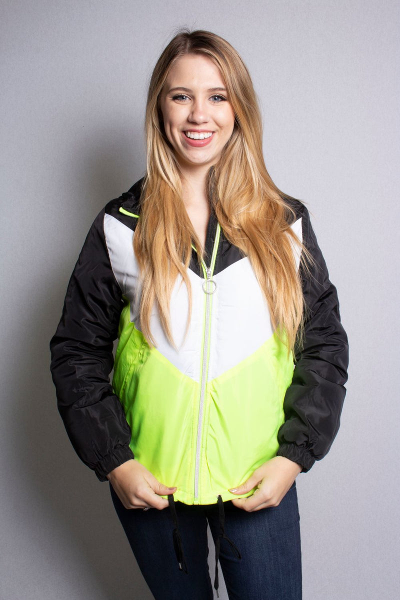 Women's Neon Color Block Hoodie Jacket