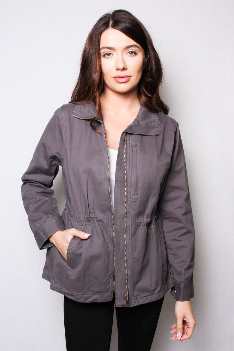 Women's Long Sleeves Zipper Cinched Waist Jacket