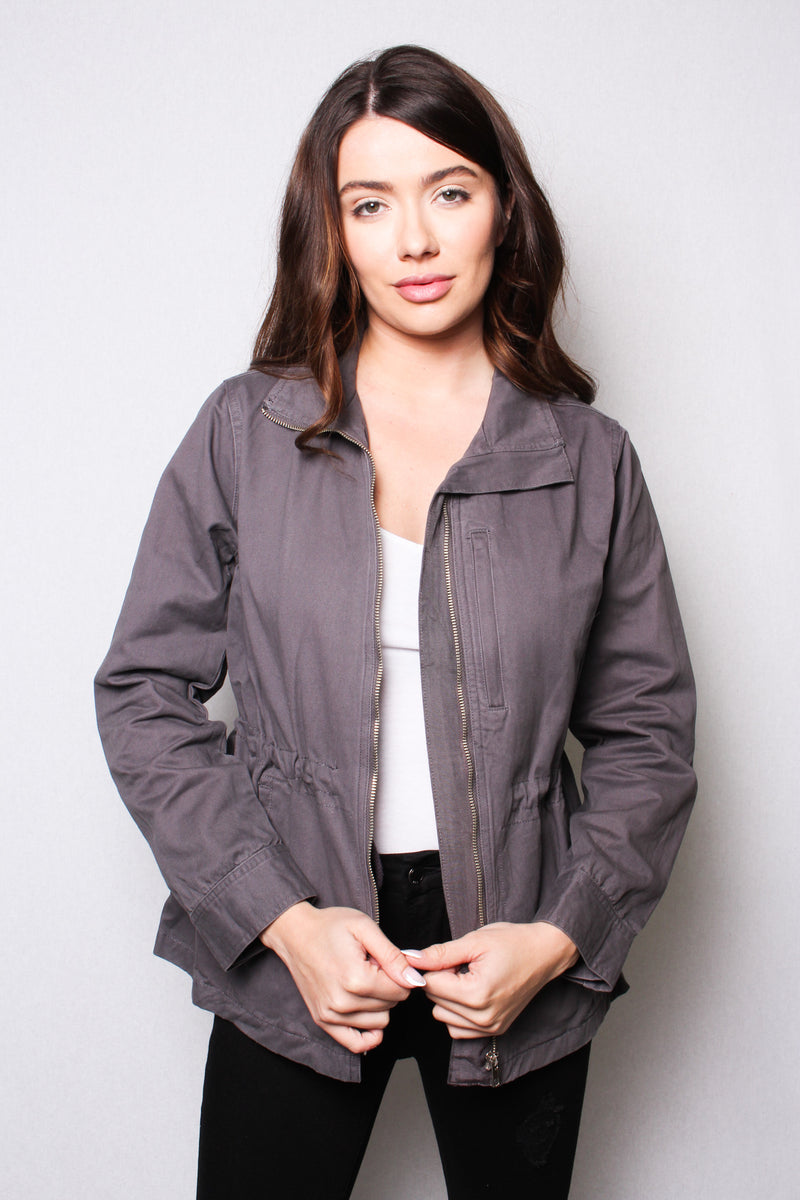Women's Long Sleeves Zipper Cinched Waist Jacket