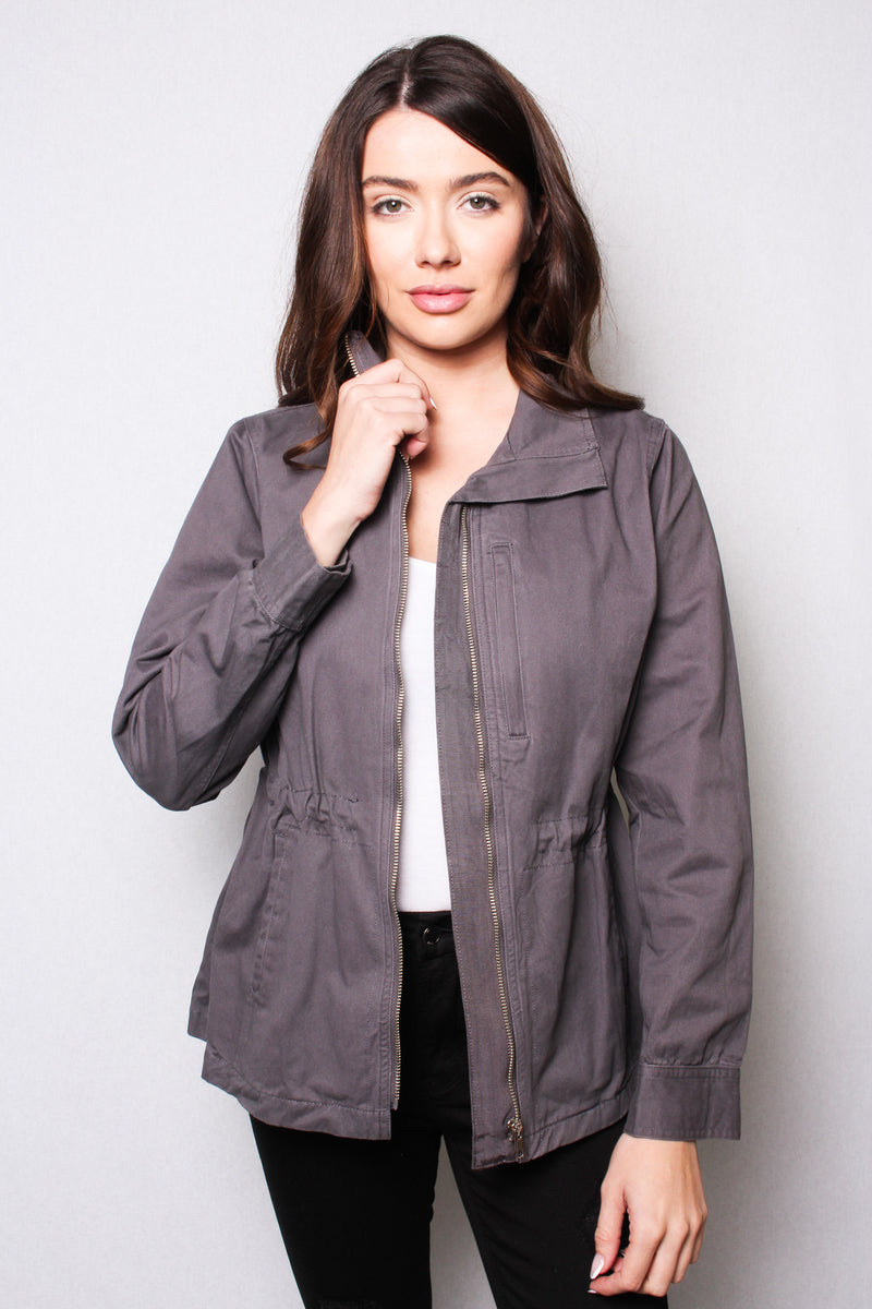 Women's Long Sleeves Zipper Cinched Waist Jacket