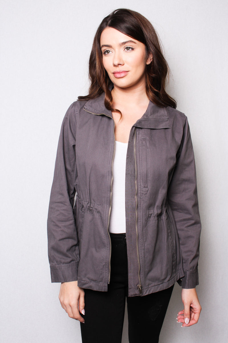 Women's Long Sleeves Zipper Cinched Waist Jacket