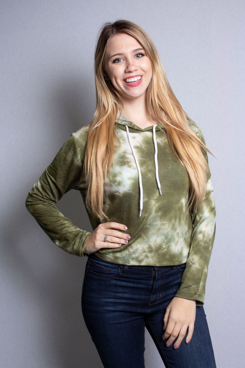 Women's Long Sleeve Crop Top Tie Dye Hoodie