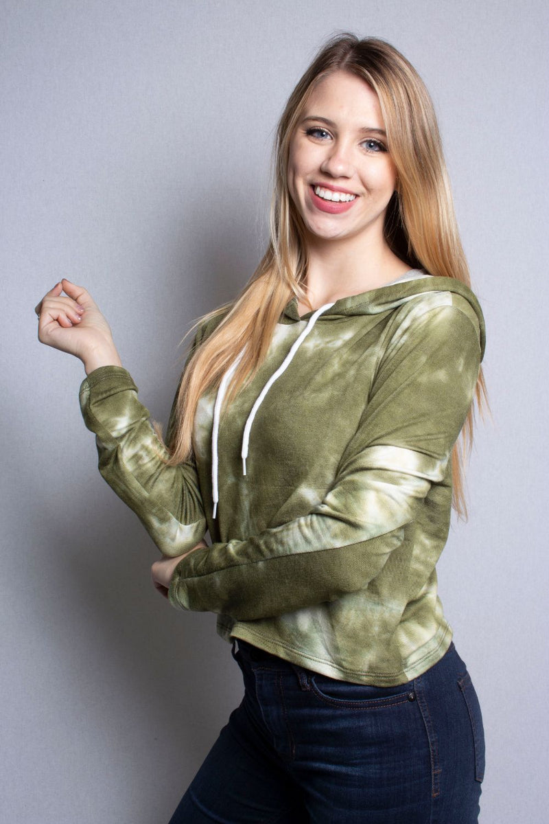 Women's Long Sleeve Crop Top Tie Dye Hoodie