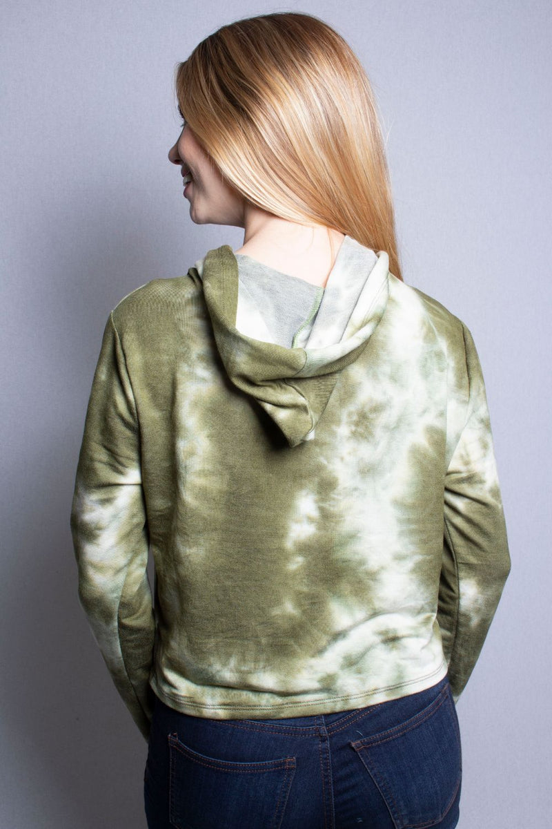 Women's Long Sleeve Crop Top Tie Dye Hoodie