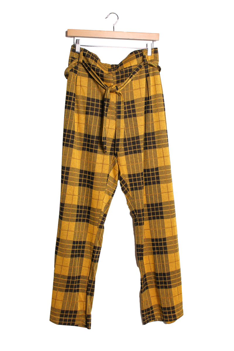 Women's Plus High Waisted Drawstring Plaid Pants