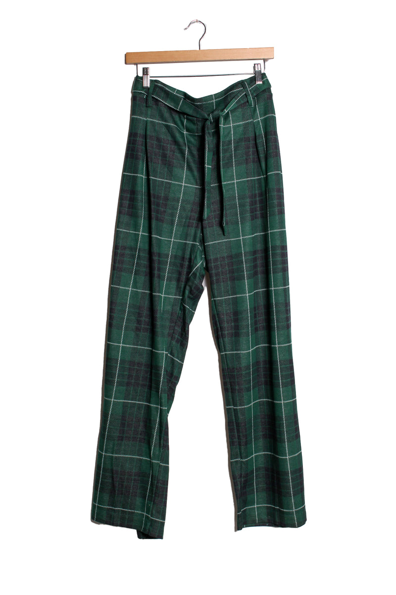 Women's Plus High Waisted Drawstring Plaid Pants