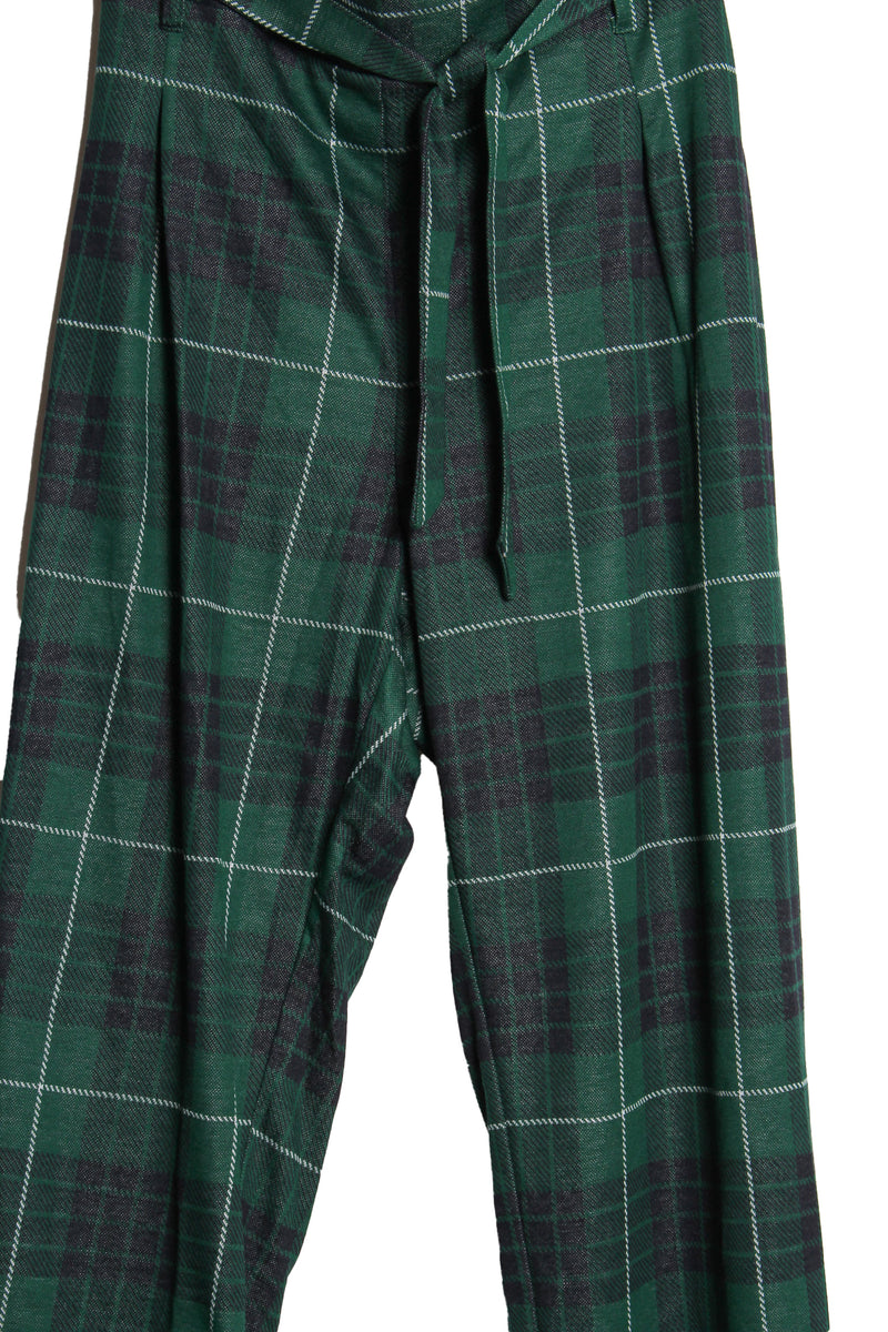 Women's Plus High Waisted Drawstring Plaid Pants