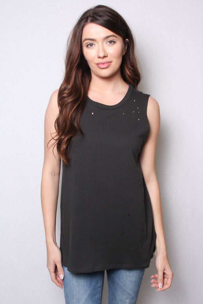 Women's Sleeveless Distressed Solid Top