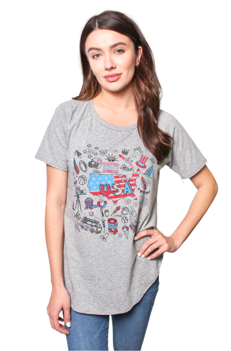 Women's Short Sleeves Flowy USA Tee