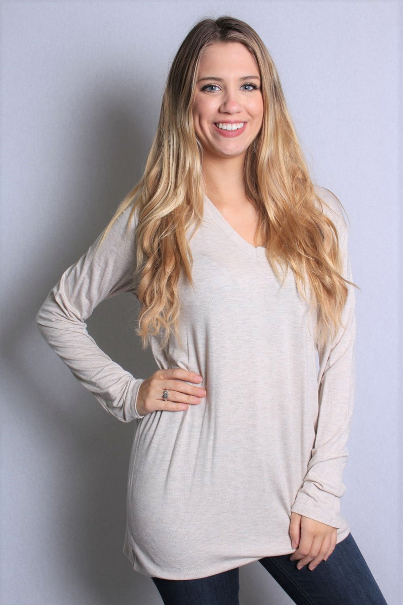Women's Long Sleeve V-Neck Solid Top