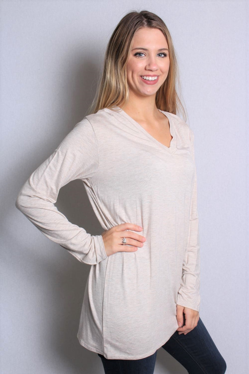 Women's Long Sleeve V-Neck Solid Top