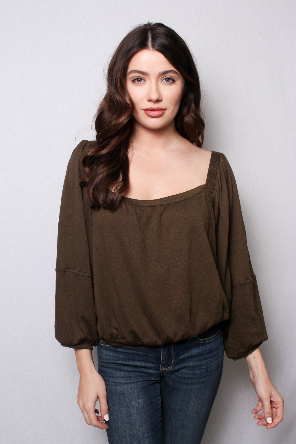 Women's Long Sleeve Square Neck Solid Casual Blouse
