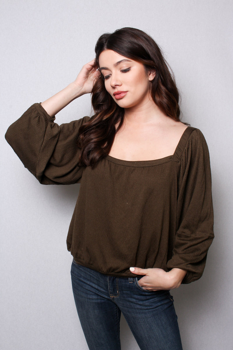 Women's Long Sleeve Square Neck Solid Casual Blouse