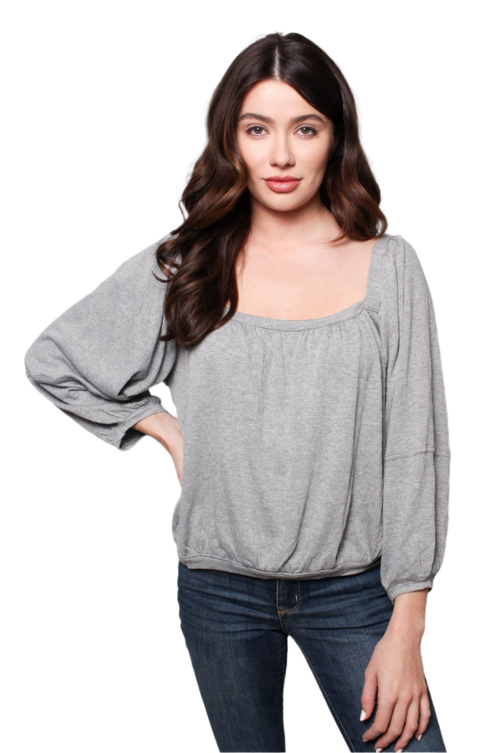 Women's Long Sleeve Square Neck Solid Casual Blouse