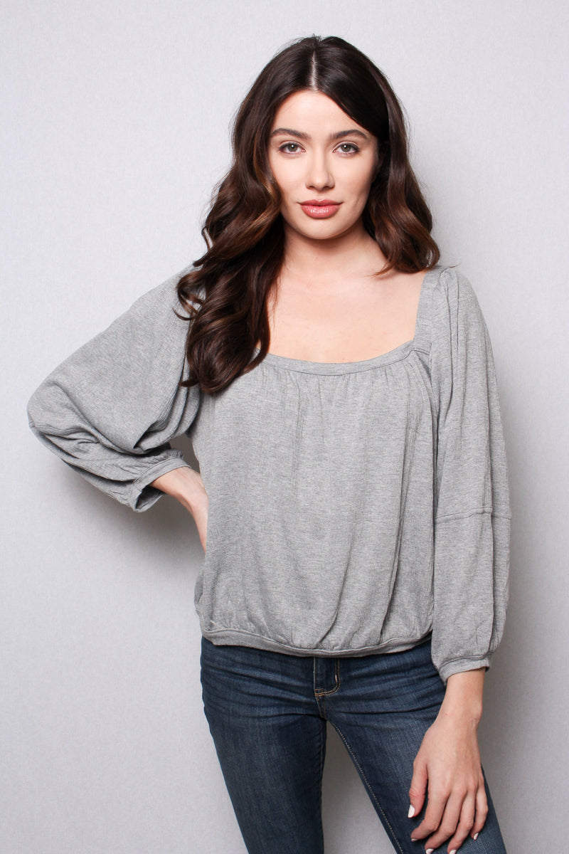 Women's Long Sleeve Square Neck Solid Casual Blouse