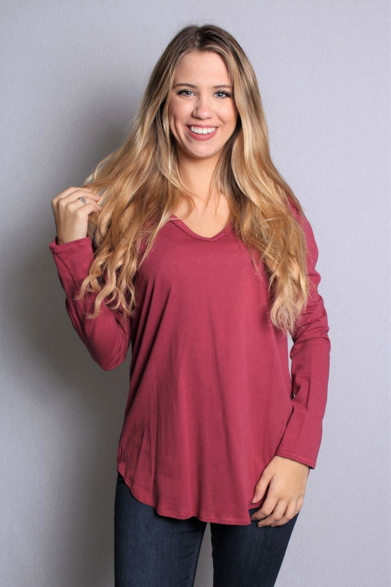 Women's Long Sleeve V-Neck Solid Top