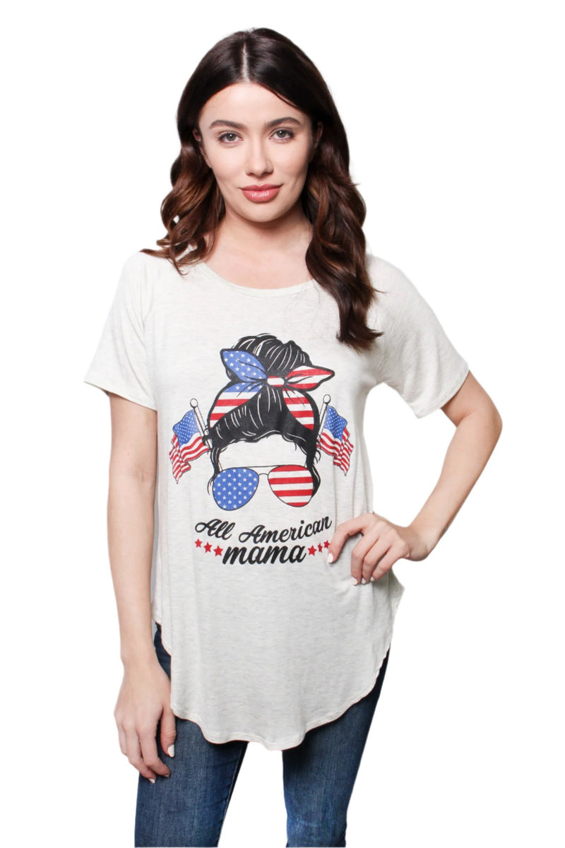 Women's Short Sleeves 'All American Mama' Flowy Tee