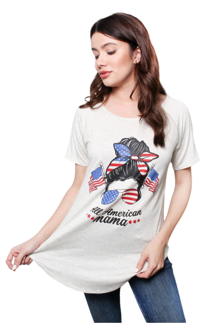 Women's Short Sleeves 'All American Mama' Flowy Tee