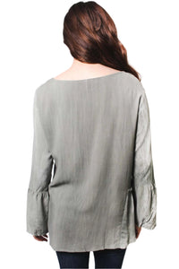 Women's Lace Up Bell Sleeve Boho Tunic Blouse