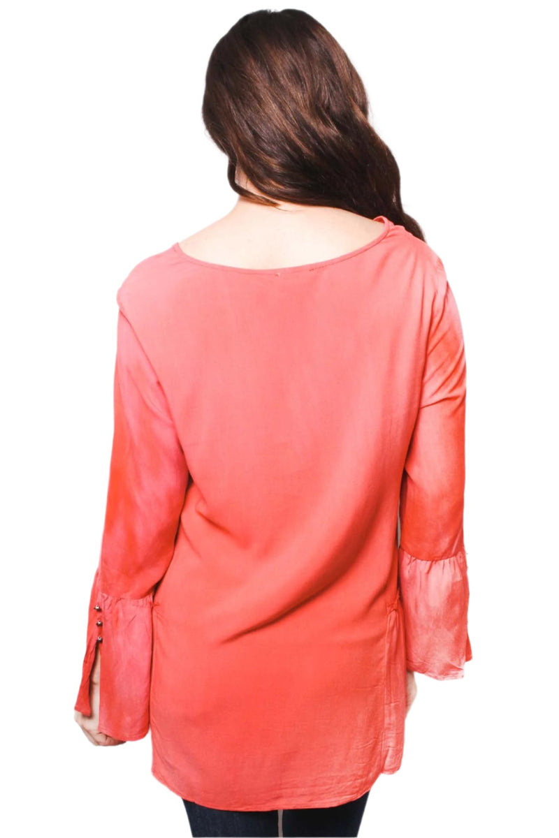 Women's Lace Up Bell Sleeve Boho Tunic Blouse