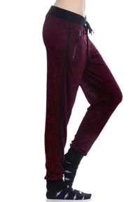 Women's High Waist Merlot Marled Sheer Zipper Joggers
