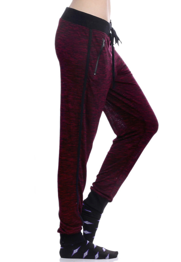 Women's High Waist Merlot Marled Sheer Zipper Joggers
