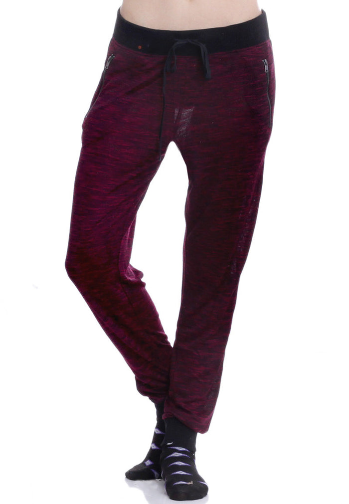 Women's High Waist Merlot Marled Sheer Zipper Joggers