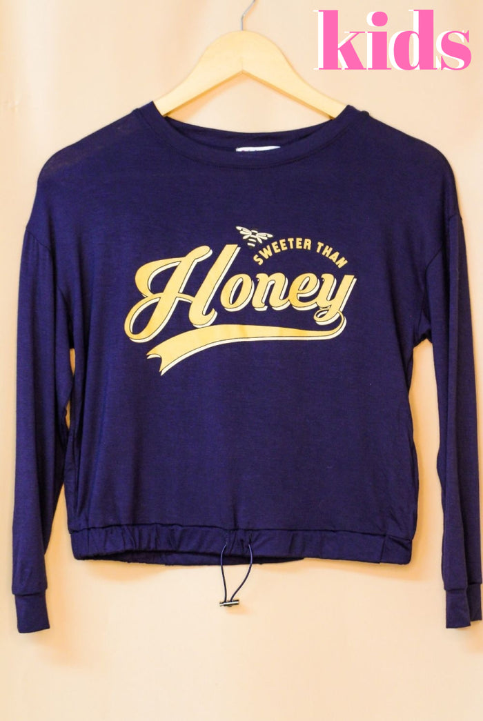 Girl's Long Sleeve Crew Neck Top w/ Sweeter Than Honey Print