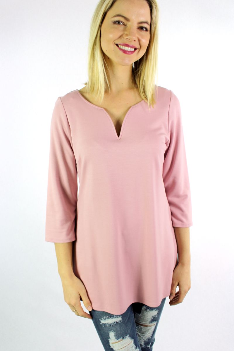 Women's 3/4th Sleeve Round Neck with Slit Top