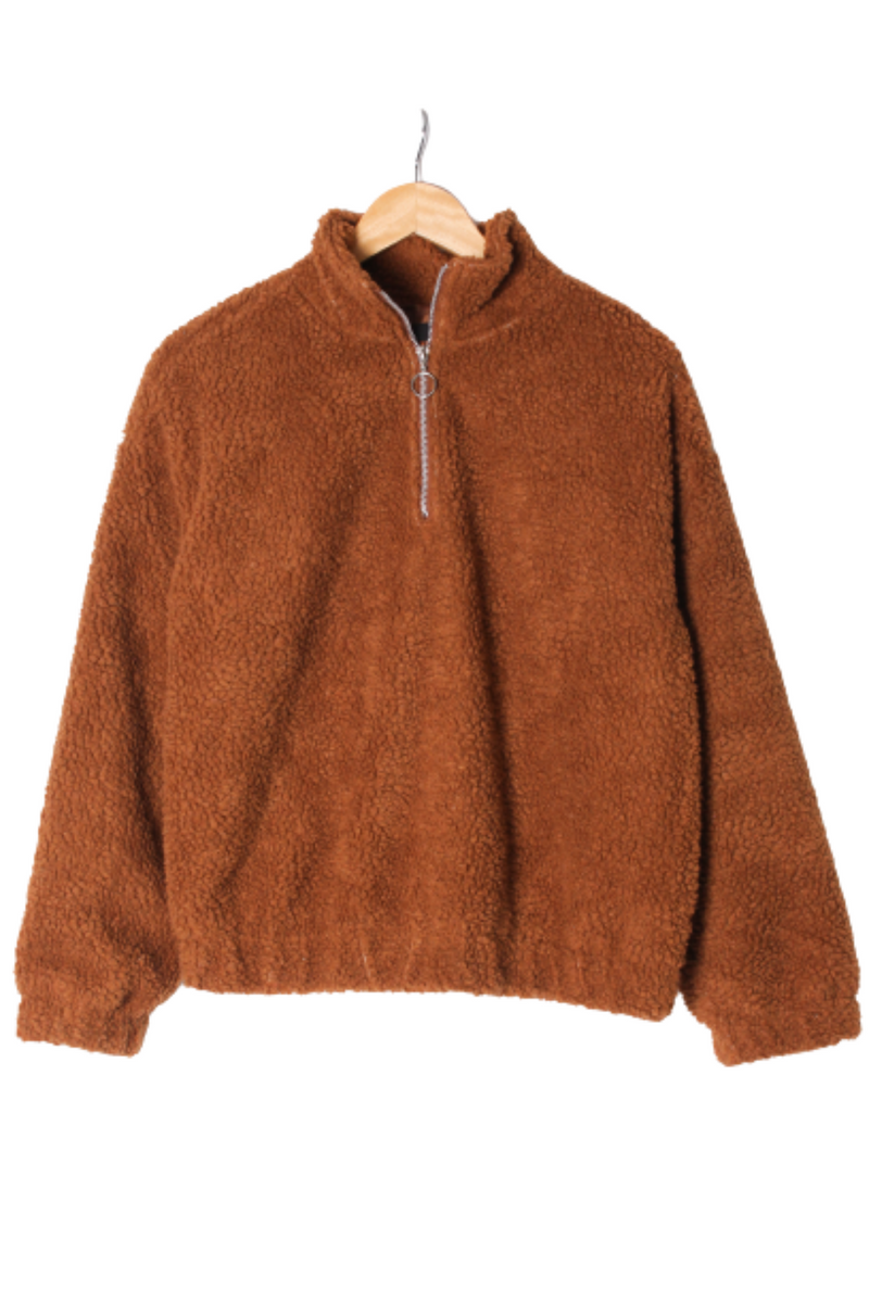 Women's Teddy Zip Long Sleeve Front Sweater