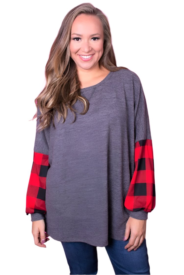 Plus Size Long Sleeve Plaid Print Round Neck Sweater