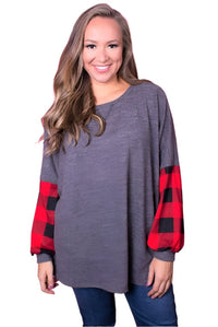 Plus Size Long Sleeve Plaid Print Round Neck Sweater