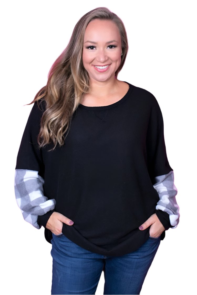 Plus Size Long Sleeve Plaid Print Round Neck Sweater