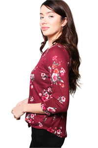 Women's 3/4 Sleeve V-Neck Floral Print Top