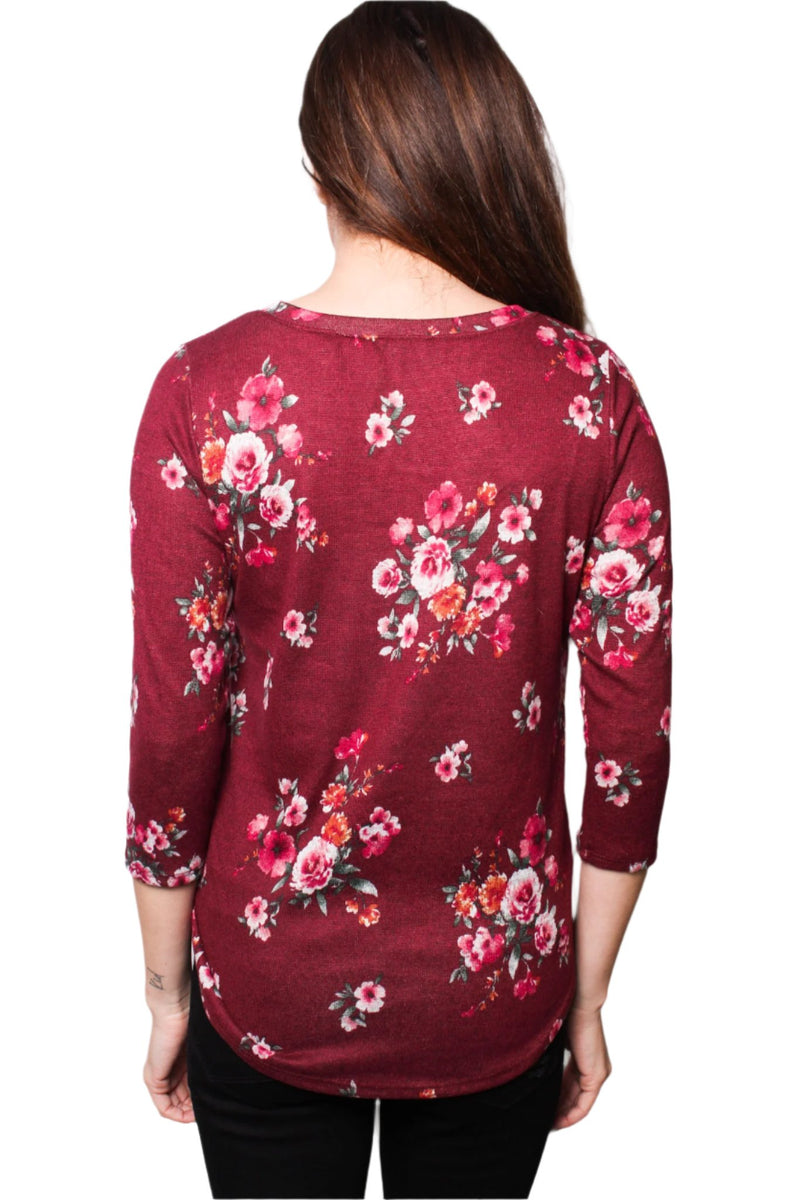 Women's 3/4 Sleeve V-Neck Floral Print Top