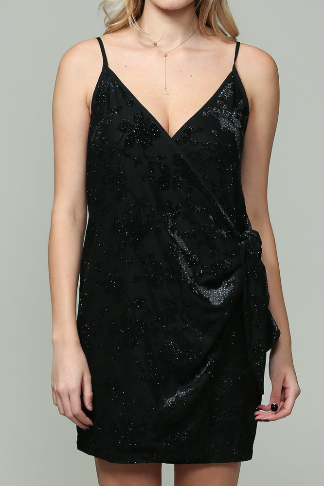Women's Sleeveless Velvet Burnout Glitter Wrap Dress