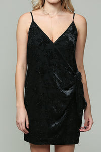 Women's Sleeveless Velvet Burnout Glitter Wrap Dress